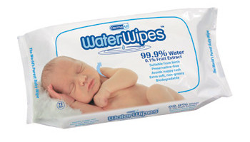 WaterWipes are made using 99.9% water and 0.1% fruit extract, with no chemicals