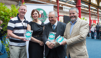 Launching the Guide at the Fair (from left): Bruce Mansour of Festival Organisers Make It Happen, Sarah Roarty of the N17 Brewery in Tuam, Co Galway, author Tim O’Rourke and IPG Honorary President Enda O’Coineen.