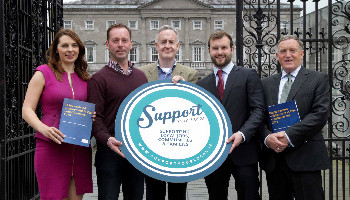 Helping launch the ‘Support Your Local…..’ campaign were (from left): Marie Byrne of the Dublin Whiskey Company; Barley farmer Eugene Ryan from Stradbally, County Laois; Publican Vincent Flannery of The Bard’s Den in Letterfrack, County Galway; ‘Support Your Local….’ Campaign Manager Bart Storan and Tony Foley, author of Drinks-related employment in constituencies 2013.