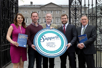 Helping launch the ‘Support Your Local…..’ campaign were (from left): Marie Byrne of the Dublin Whiskey Company; Barley farmer Eugene Ryan from Stradbally, County Laois; Publican Vincent Flannery of The Bard’s Den in Letterfrack, County Galway; ‘Support Your Local….’ Campaign Manager Bart Storan and Tony Foley, author of Drinks-related employment in constituencies 2013.