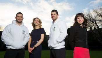 Dave Kearney and Rob Kearney with National Dairy Council nutritionists Dr. Catherine Logan and Caroline O'Donovan. The NDC campaign will set out to promote dairy as part of a healthy balanced diet and active lifestyle for all of the family