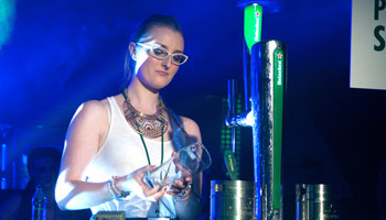 Eimear Doyle (Glen Tavern) attempts the 5 steps to the perfect pour at the Heineken Star Serve Awards in The Icon Bar, Limerick.