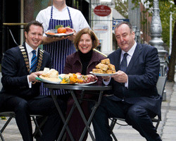 Launching the Real Food Festival at the Farm Restaurant, Dawson Street, Dublin, are (from left): RAI President Paul Cadden, The Farm’s Head Chef Sean Hunter, Bord Bia’s Maureen Gahan and IFA President John  Brian. cap 3988: Launching the Real Food Festival at the Farm Restaurant, Dawson Street, Dublin, are (from left): RAI President Paul Cadden, Bord Bia’s Maureen Gahan, The Farm’s Head Chef Sean Hunter and IFA President John  Brian.