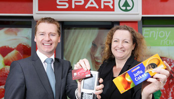 Seamus McHugh, marketing manager at CBE and Veronica Sullivan, head of IT at BWG Foods, outside Brady’s Spar, Mulhuddart, Dublin 15