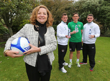 Marie Cooney, Director Tipperary Water & Irish International Players Simon Cox, Keith Andrews and Robbie Brady.