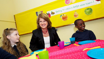 Pictured at the launch is Minster for Social Protection Joan Burton, with Beth Donohoe and Michael Matswen (7) from St. Catherine's School