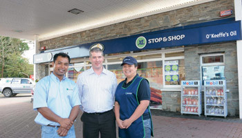Store Owner Kieran O’Keeffe (centre) with store manager Rezaul Karim and deli manager Zaleha Binti Md Shafie. The O’Keeffe’s Oil c-store and forecourt in Rathmore, Co Kerry, is the 100th store to open under the XL Stop & Shop banner