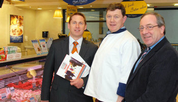 Garret Buckley, joint managing director Expo Events, welcomes Hugh Maguire, president, and Pat Brady, chief executive of Associated Craft Butchers of Ireland, to the launch of SHOP 2009