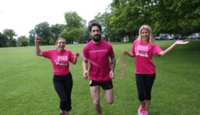 TV3 Ireland AM presenter, Sinead Desmond and model, Karena Graham with Kerry footballer, Paul Galvin at the launch of Breast Cancer Ireland's Great Pink Run with Avonmore Slimline Milk