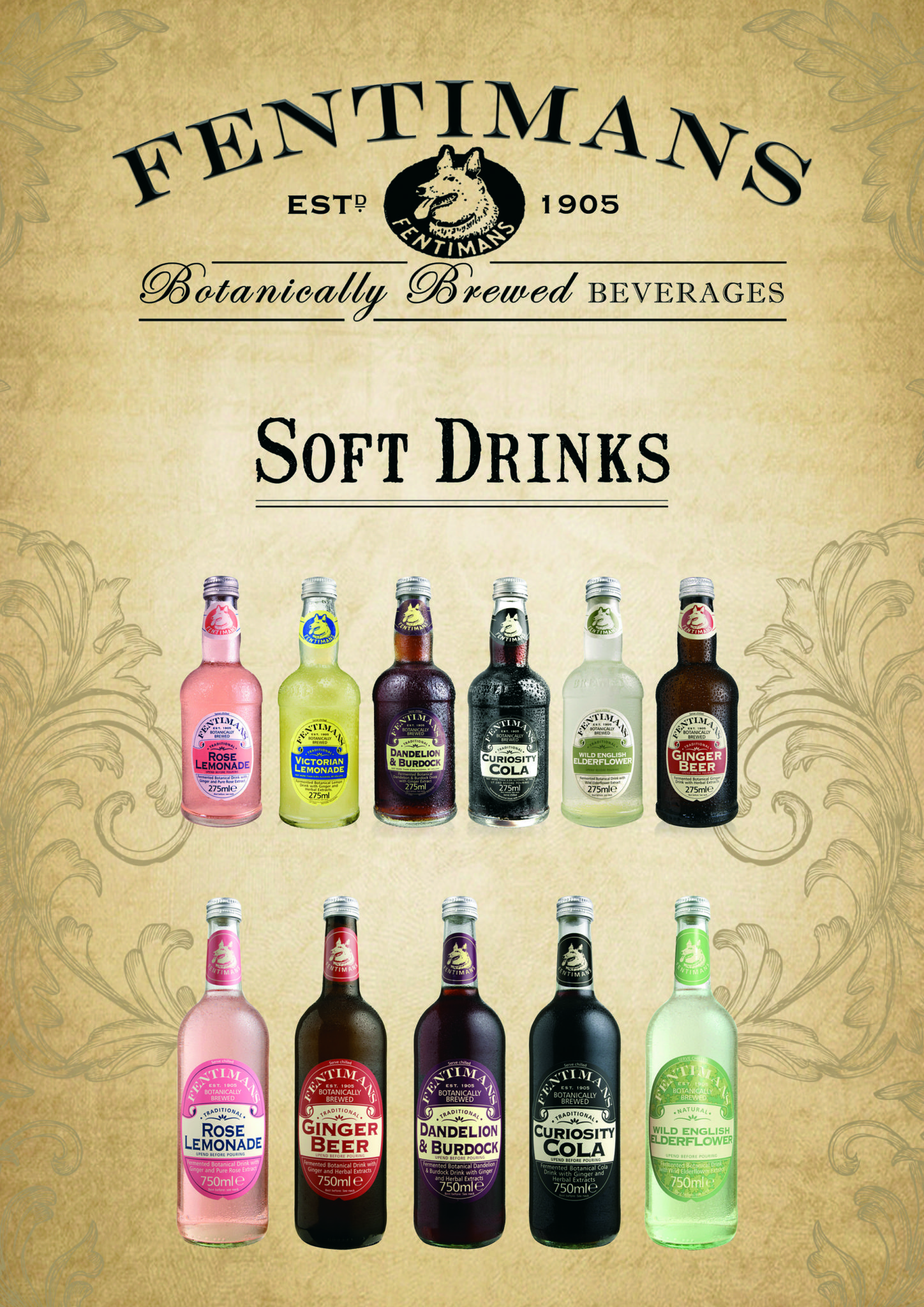 Hand-crafted using the finest natural ingredients, Fentimans’ soft drinks are available in 125ml and 250ml formats