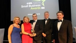 Food and Drink winner: The Foods of Athenry. (Left to right) Sue OÕNeill, chair, SFA, Siobhan and Paul Lawless, The Foods of Athenry, Declan Coppinger, Finance Manager, Bord Bia, sponsor of the Food and Drink Award and Sven Spollen-Behrens, director, SFA