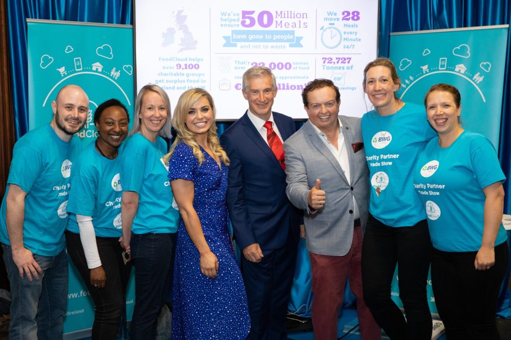 (L-R) Stephen Somers, Elsa Roddy, Suzanne Brown from Foodcloud, with Anna Geary, former Cork camogie captain, and Willie O’Byrne, Managing Director, BWG Foods, Marty Morrissey and Vivienne Lawlor and Jessica Greene from FoodCloud